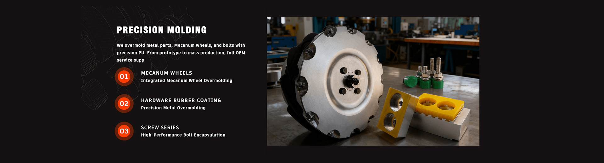 ZHXPRECI precision molding mecanum wheels with PU coated rollers