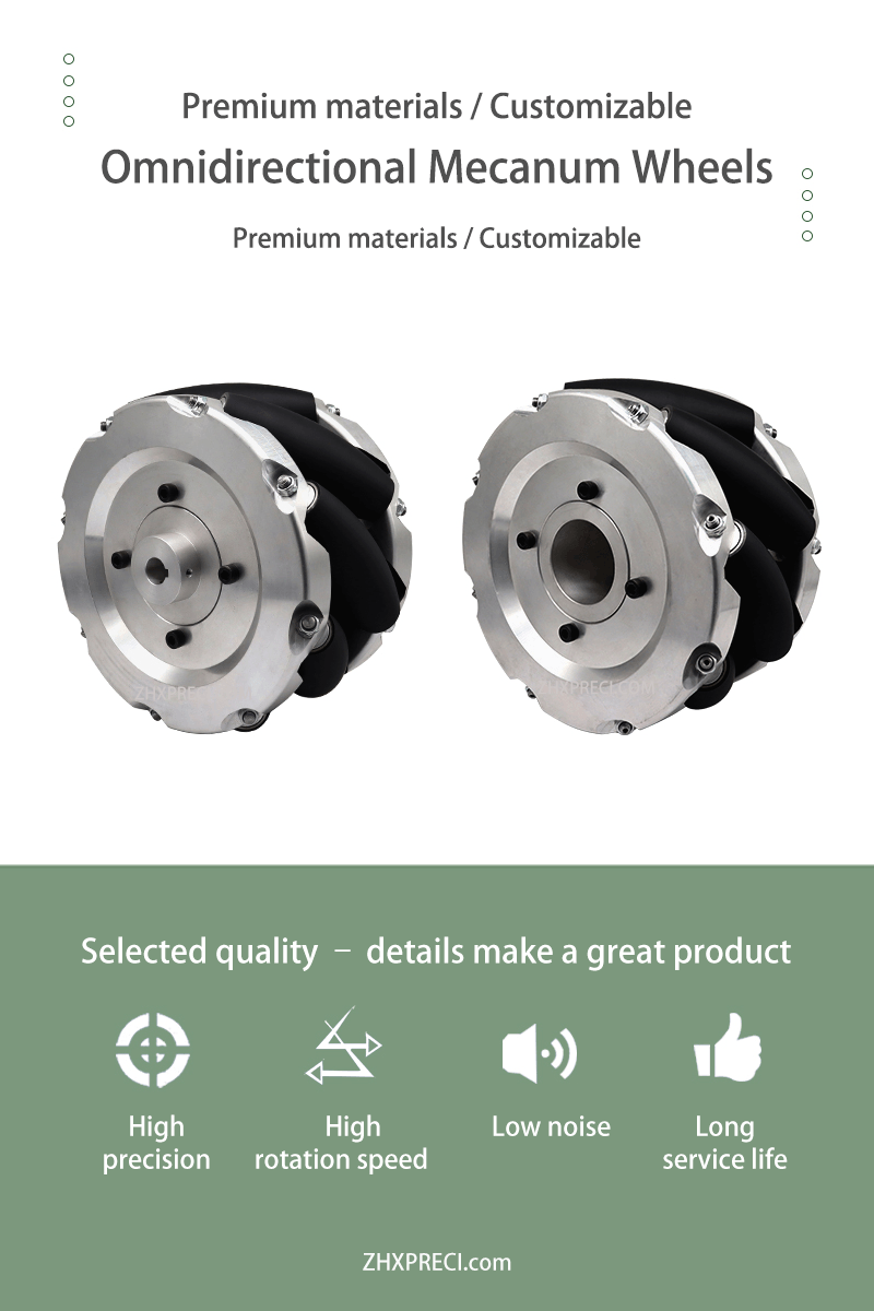 Exploded view of 406mm mecanum wheel – exclusive polyurethane roller assembly