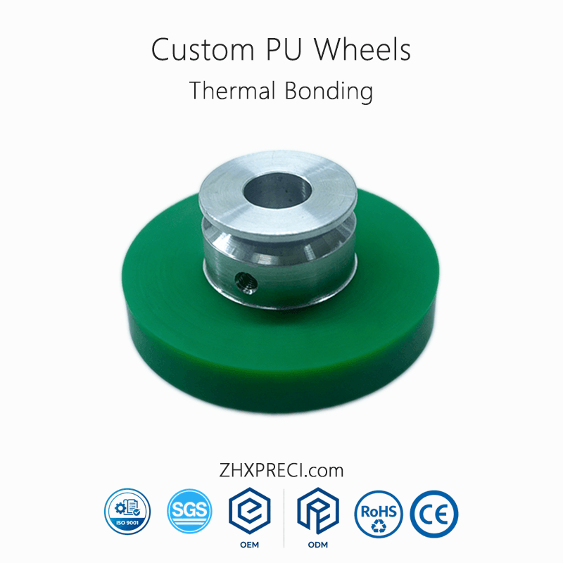 Custom PU Rubber Coated Wheels Thermal Bonding
