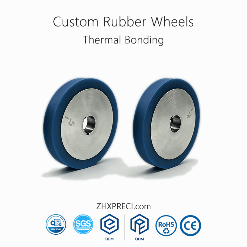 Custom Industrial Rubber Coated Wheels Thermal Bonding
